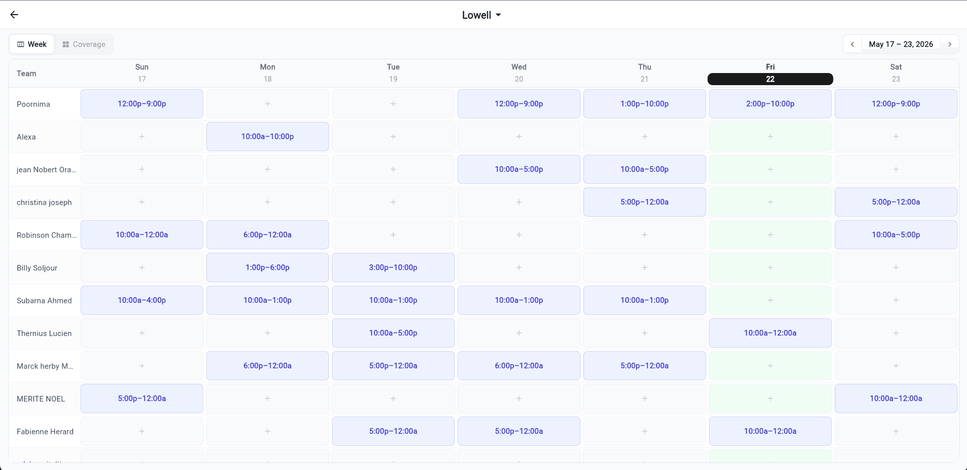 Workforce app dashboard preview