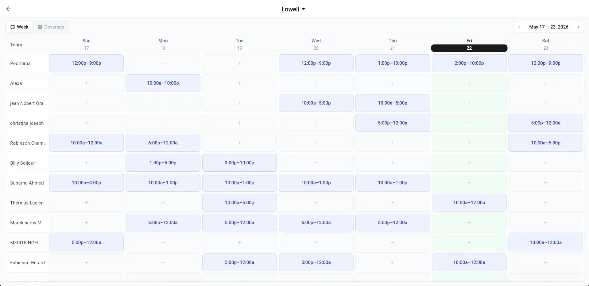 Workforce app dashboard preview